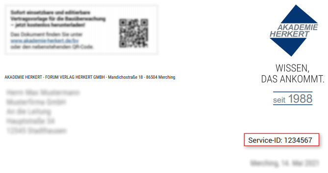  Anschreiben Ansichtsexemplar mit Adresse und Service ID